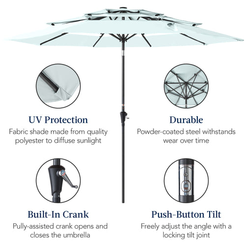 3-Tier Patio Umbrella w/ Tilt Adjustment, Crank - 10ft