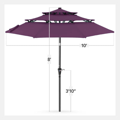 3-Tier Patio Umbrella w/ Tilt Adjustment, Crank - 10ft