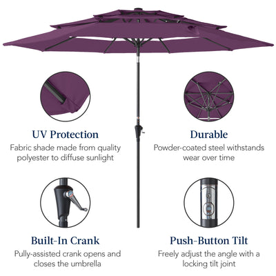 3-Tier Patio Umbrella w/ Tilt Adjustment, Crank - 10ft