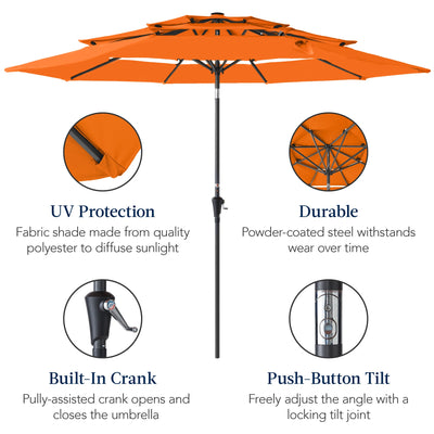3-Tier Patio Umbrella w/ Tilt Adjustment, Crank - 10ft