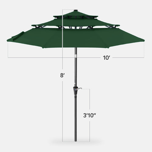 3-Tier Patio Umbrella w/ Tilt Adjustment, Crank - 10ft