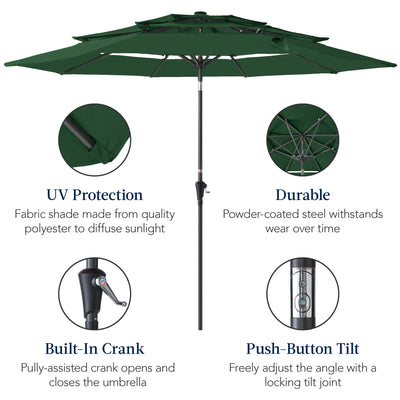 3-Tier Patio Umbrella w/ Tilt Adjustment, Crank - 10ft