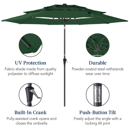3-Tier Patio Umbrella w/ Tilt Adjustment, Crank - 10ft