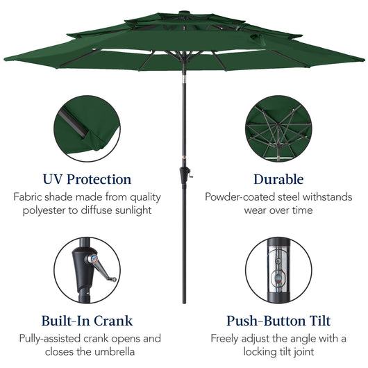 3-Tier Patio Umbrella w/ Tilt Adjustment, Crank - 10ft