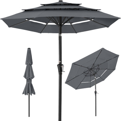 3-Tier Patio Umbrella w/ Tilt Adjustment, Crank - 10ft