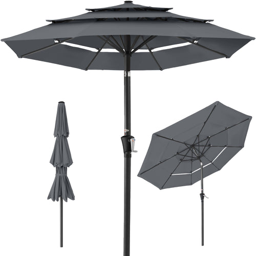 3-Tier Patio Umbrella w/ Tilt Adjustment, Crank - 10ft