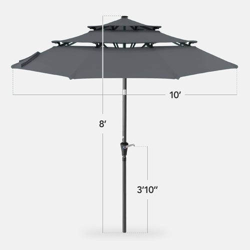 3-Tier Patio Umbrella w/ Tilt Adjustment, Crank - 10ft