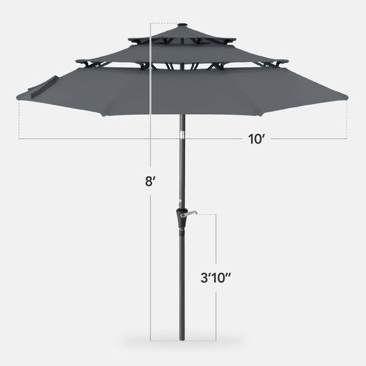 3-Tier Patio Umbrella w/ Tilt Adjustment, Crank - 10ft