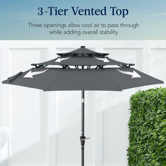 3-Tier Patio Umbrella w/ Tilt Adjustment, Crank - 10ft