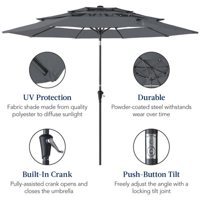 3-Tier Patio Umbrella w/ Tilt Adjustment, Crank - 10ft