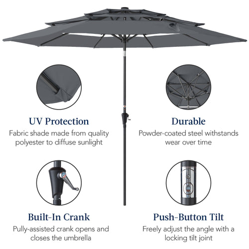 3-Tier Patio Umbrella w/ Tilt Adjustment, Crank - 10ft
