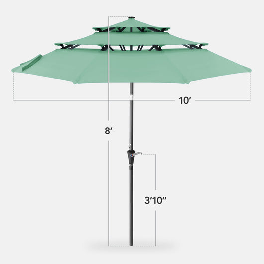 3-Tier Patio Umbrella w/ Tilt Adjustment, Crank - 10ft