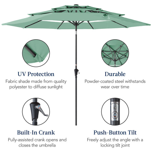3-Tier Patio Umbrella w/ Tilt Adjustment, Crank - 10ft