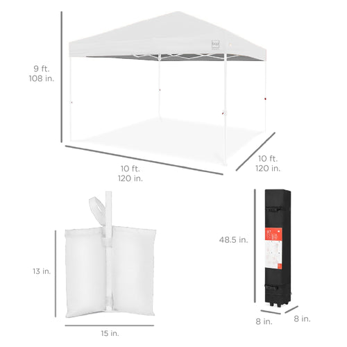 One-Person Setup Instant Pop Up Canopy w/ Case, 4 Weight Bags - 10x10ft