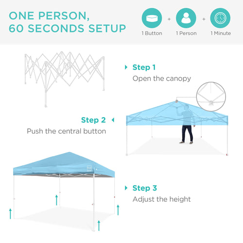 One-Person Setup Instant Pop Up Canopy w/ Case, 4 Weight Bags - 10x10ft