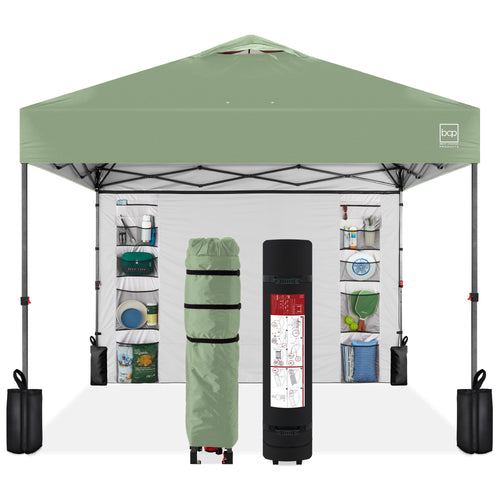 One-Person Setup Instant Pop Up Canopy w/ Side Wall, Carrying Case - 10x10ft