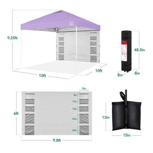 One-Person Setup Instant Pop Up Canopy w/ Side Wall, Carrying Case - 10x10ft