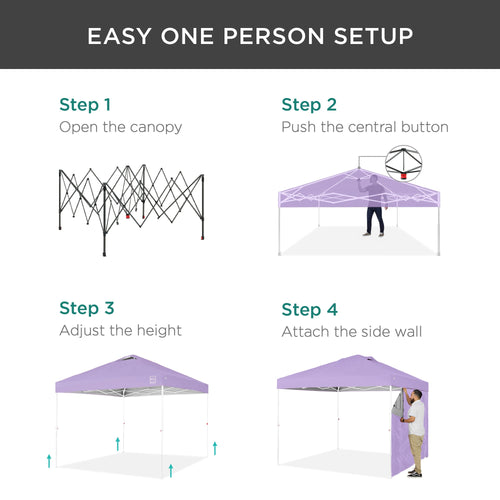 One-Person Setup Instant Pop Up Canopy w/ Side Wall, Carrying Case - 10x10ft