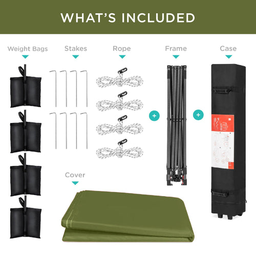 One-Person Setup Instant Pop Up Canopy w/ Case, 4 Weight Bags - 8x8ft