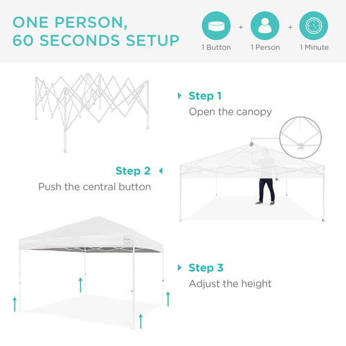One-Person Setup Instant Pop Up Canopy w/ Case, 4 Weight Bags - 8x8ft