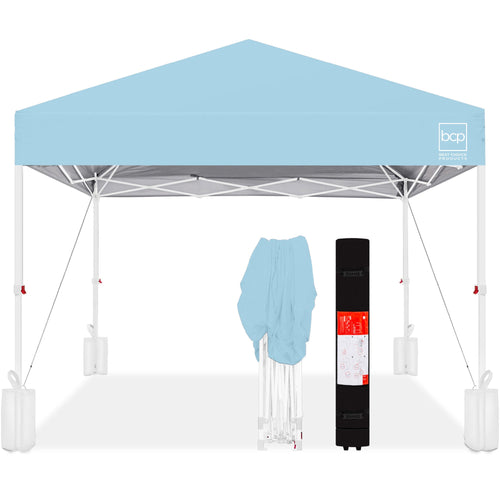 One-Person Setup Instant Pop Up Canopy w/ Case, 4 Weight Bags - 8x8ft