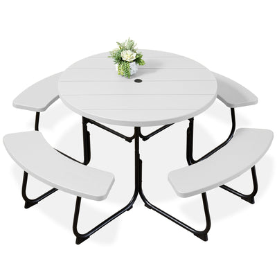 8-Person Circular Picnic Table w/ Umbrella Hole, 4 Benches