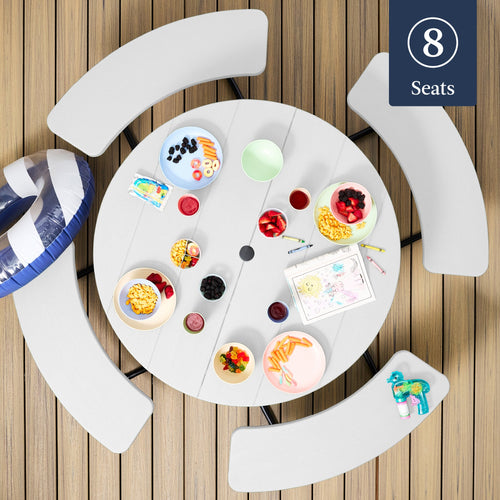 8-Person Circular Picnic Table w/ Umbrella Hole, 4 Benches