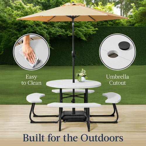 8-Person Circular Picnic Table w/ Umbrella Hole, 4 Benches
