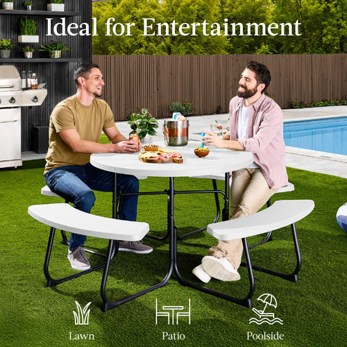 8-Person Circular Picnic Table w/ Umbrella Hole, 4 Benches