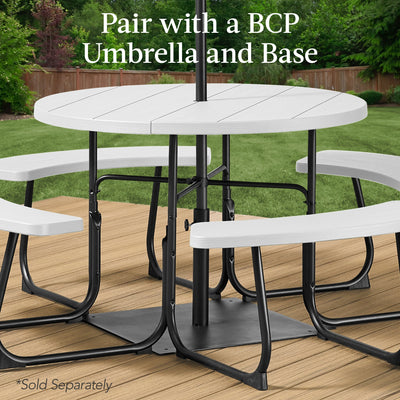 8-Person Circular Picnic Table w/ Umbrella Hole, 4 Benches