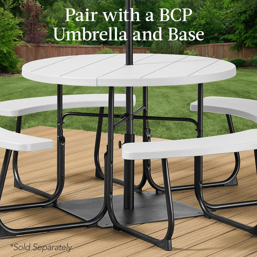 8-Person Circular Picnic Table w/ Umbrella Hole, 4 Benches
