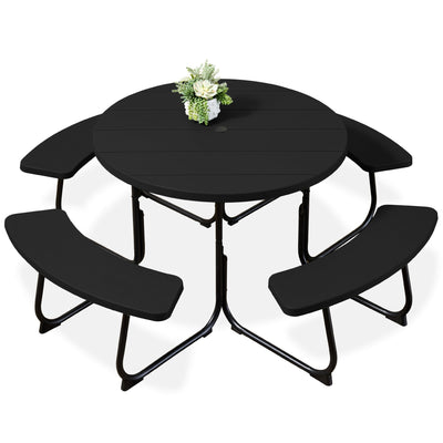 8-Person Circular Picnic Table w/ Umbrella Hole, 4 Benches