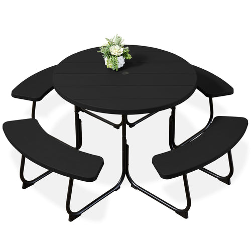 8-Person Circular Picnic Table w/ Umbrella Hole, 4 Benches