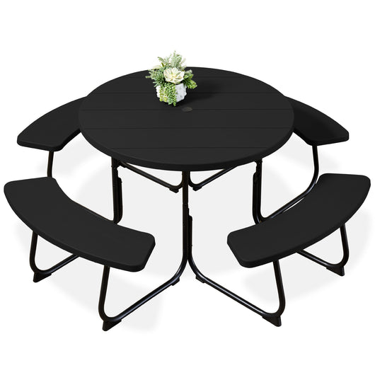 8-Person Circular Picnic Table w/ Umbrella Hole, 4 Benches