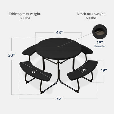 8-Person Circular Picnic Table w/ Umbrella Hole, 4 Benches
