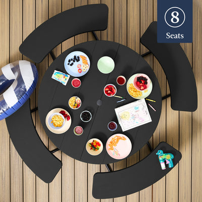 8-Person Circular Picnic Table w/ Umbrella Hole, 4 Benches