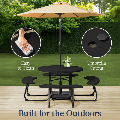 8-Person Circular Picnic Table w/ Umbrella Hole, 4 Benches
