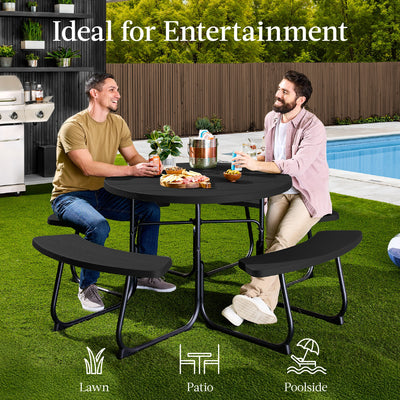 8-Person Circular Picnic Table w/ Umbrella Hole, 4 Benches