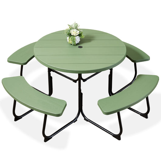 8-Person Circular Picnic Table w/ Umbrella Hole, 4 Benches