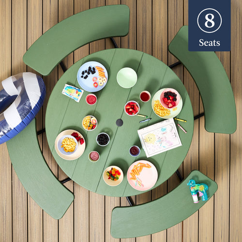 8-Person Circular Picnic Table w/ Umbrella Hole, 4 Benches
