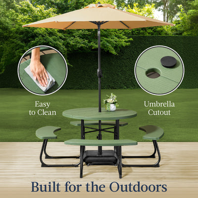 8-Person Circular Picnic Table w/ Umbrella Hole, 4 Benches
