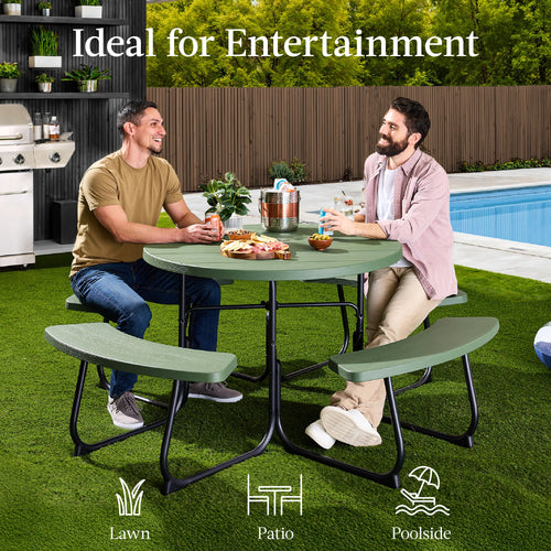 8-Person Circular Picnic Table w/ Umbrella Hole, 4 Benches