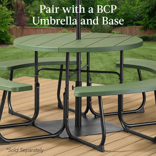 8-Person Circular Picnic Table w/ Umbrella Hole, 4 Benches