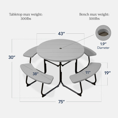 8-Person Circular Picnic Table w/ Umbrella Hole, 4 Benches