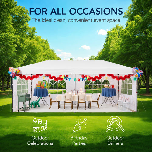 Pop Up Party Tent Canopy w/ 1-Button Easy Setup - 10x20ft