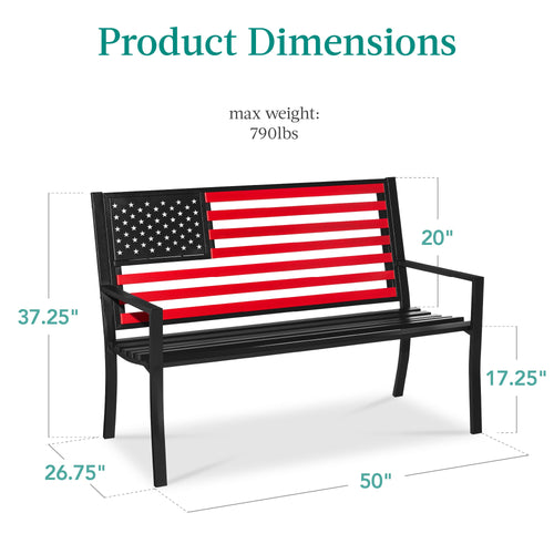 Indoor Outdoor Steel Bench w/ American Flag Backrest, 790lb Capacity