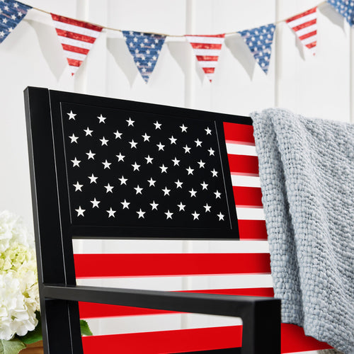 Indoor Outdoor Steel Bench w/ American Flag Backrest, 790lb Capacity