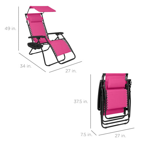 Folding Zero Gravity Recliner Patio Lounge Chair w/ Canopy, Side Tray