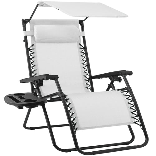 Folding Zero Gravity Recliner Patio Lounge Chair w/ Canopy, Side Tray