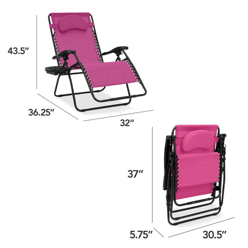 Oversized Reclining Zero Gravity Chair Lounger w/ Cup Holder, Pillow